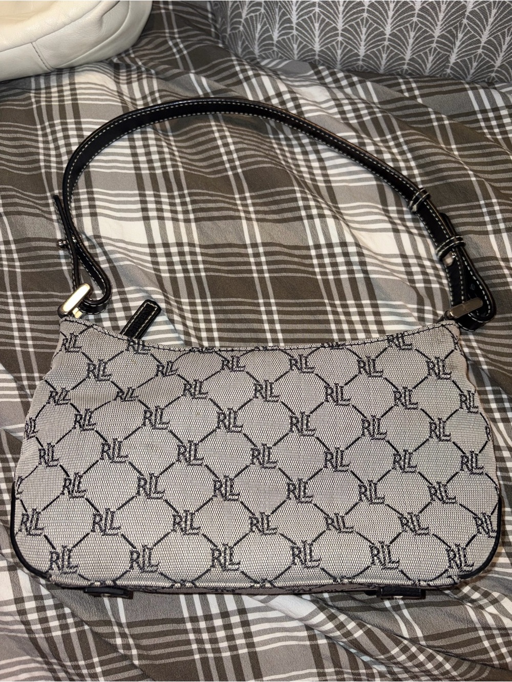 Ralph Lauren Monogram Shoulder Bag in Beige and Black